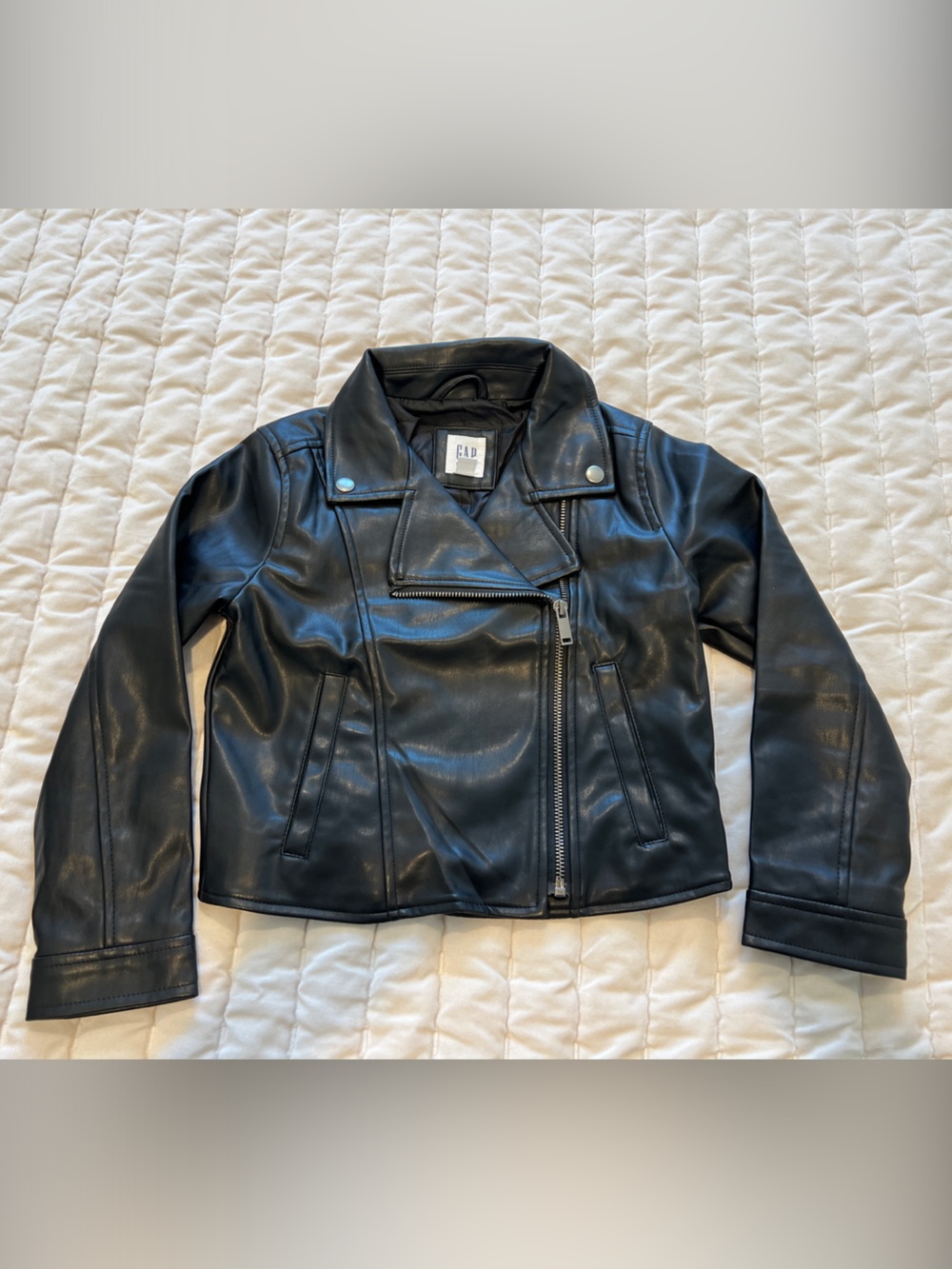 🕷️ GAP Black Faux Leather Moto Jacket - Size Small - Kid